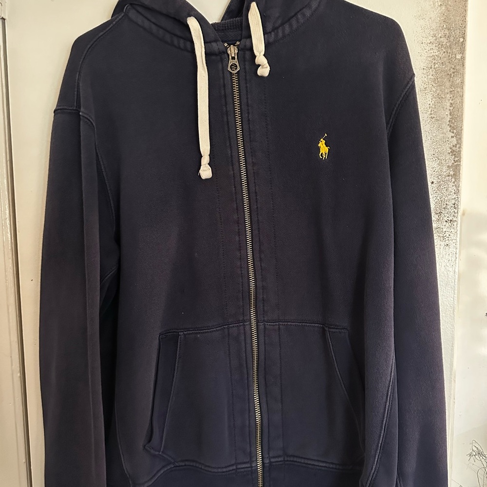 Ralph Lauren Navy Hoodie with Yellow Logo Size L